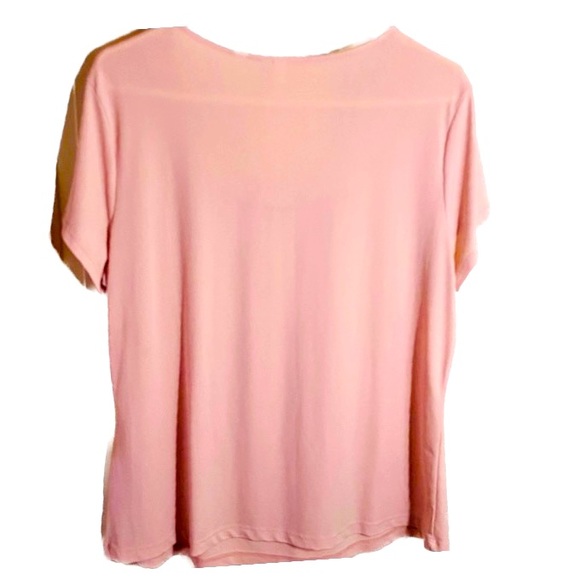Macy’s NY Collection Pink Pleated Front Short Sleeve Blouse With Accent Size XL - Picture 2 of 3